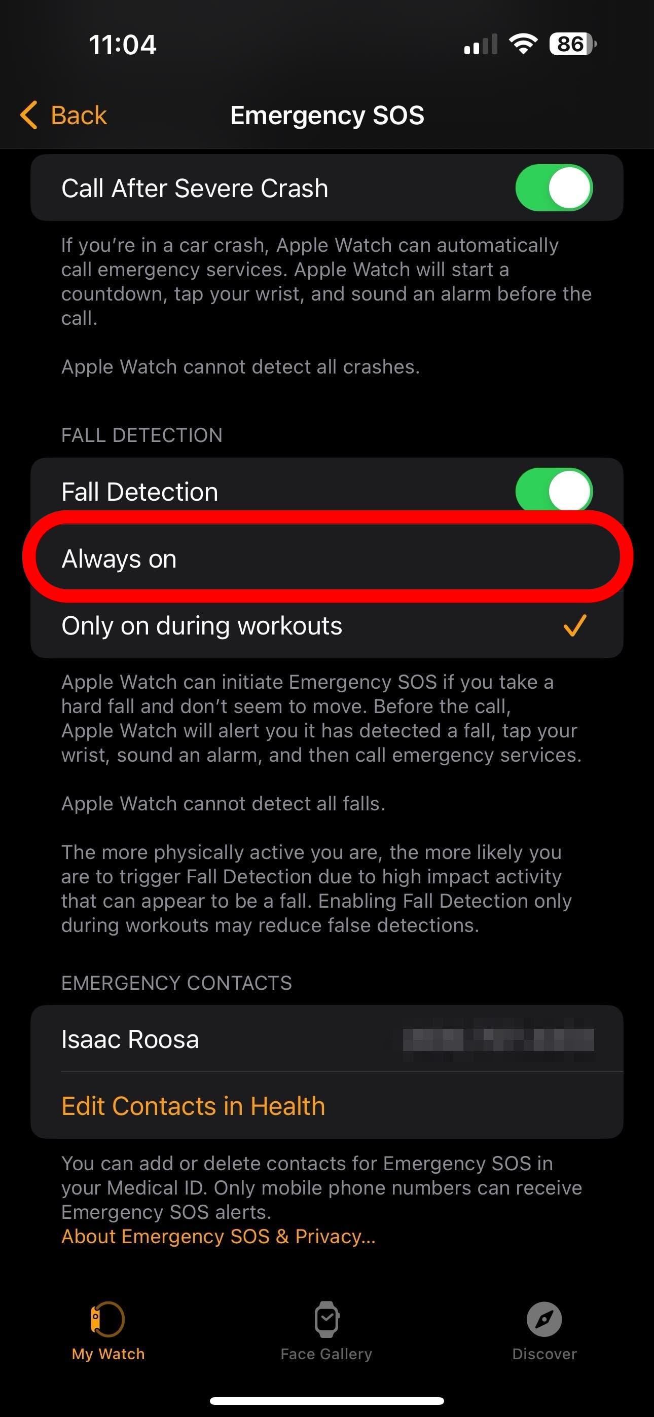 Apple watch emergency online call fall