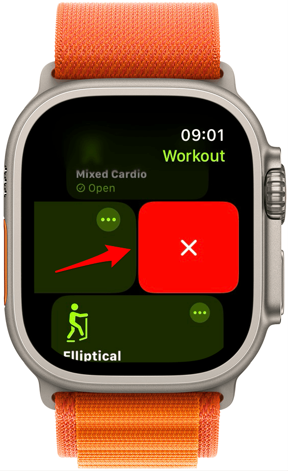 Tap the red X icon to delete the workout.