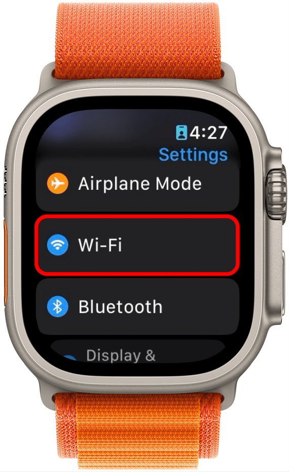 apple watch settings with wi fi circled in red