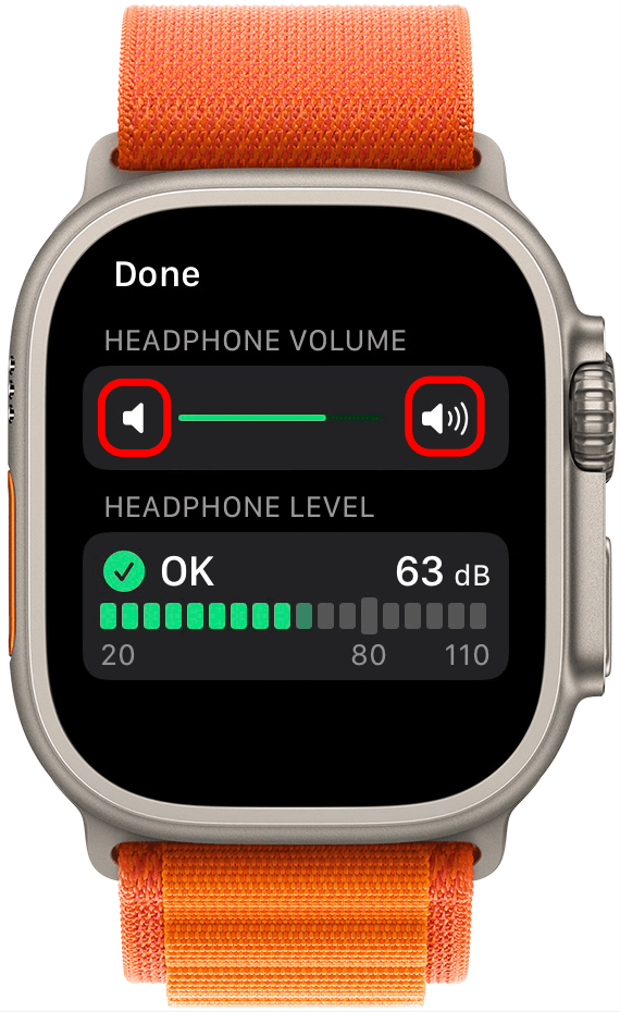 Tap the volume icon on the right to raise the volume and on the left to lower it.