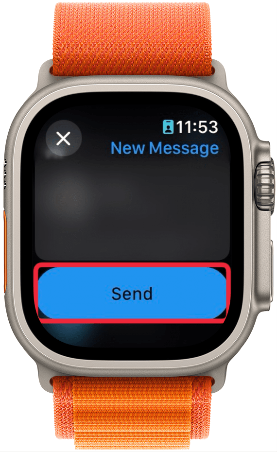 apple watch messages app with a red box around send button