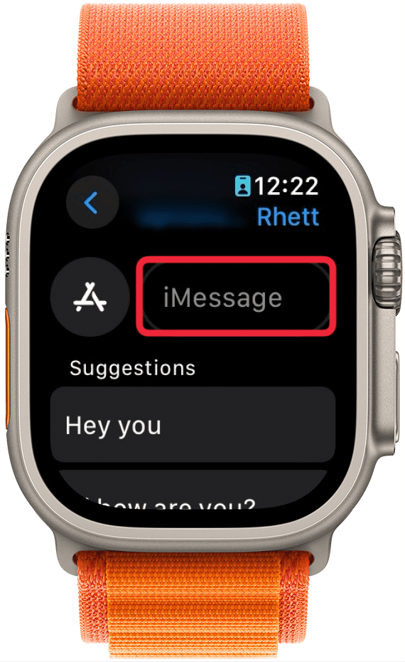 apple watch messages app with a red box around imessage text field