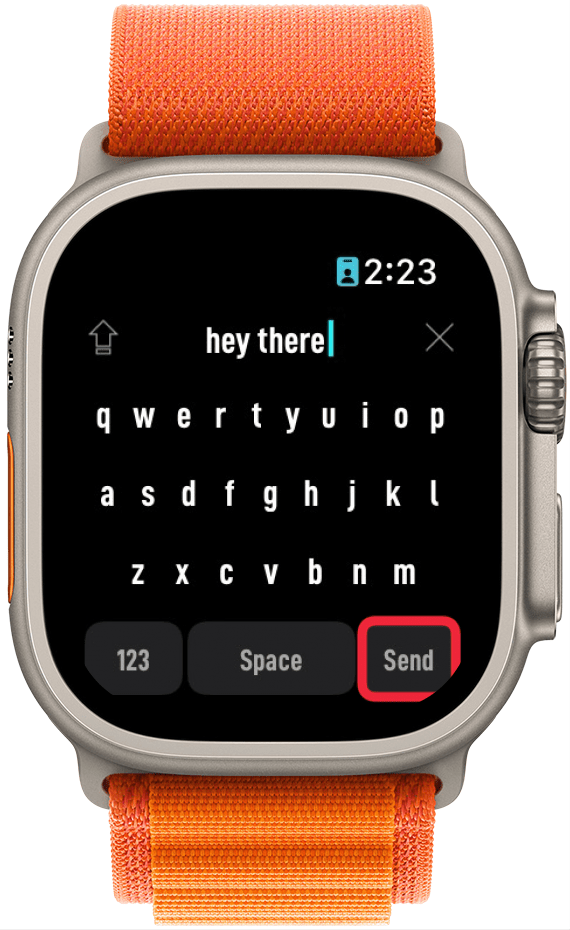 apple watch watch key app with a red box around send button