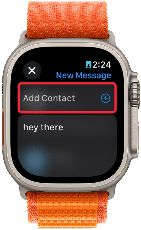 watch key app with a red box around add contact button