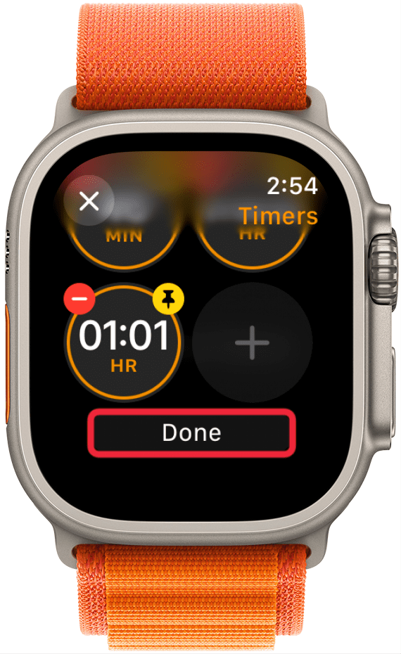 Once you are done, either tap the X or scroll down and tap Done to save your pinned timers.