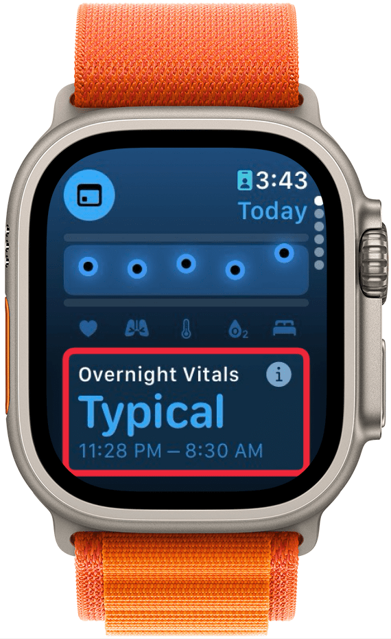 apple watch vitals app with a red box around overnight vitals