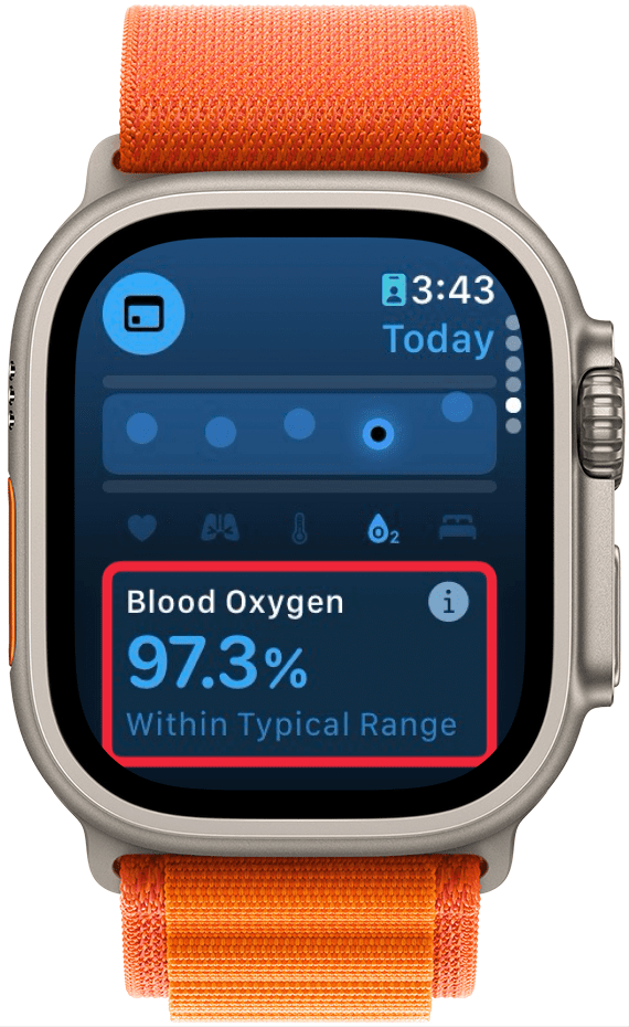 apple watch vitals app with a red box around blood oxygen