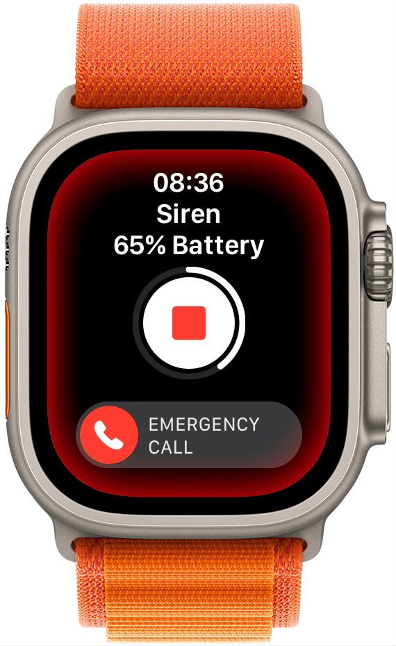 The siren will start sounding. You will see the time of day and watch battery life on your display.