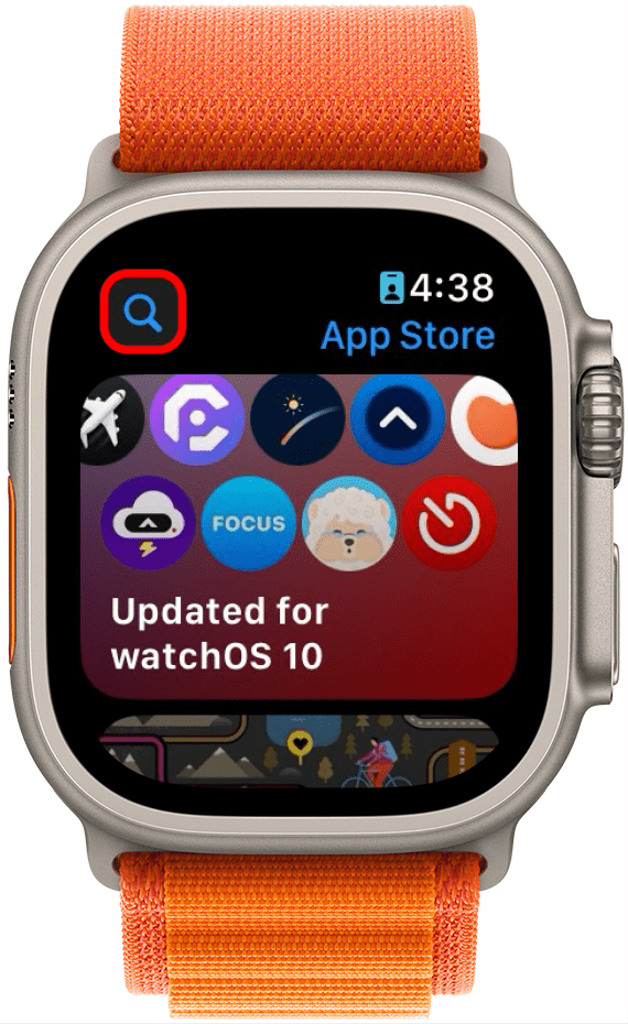 apple watch app store with search icon circled in red