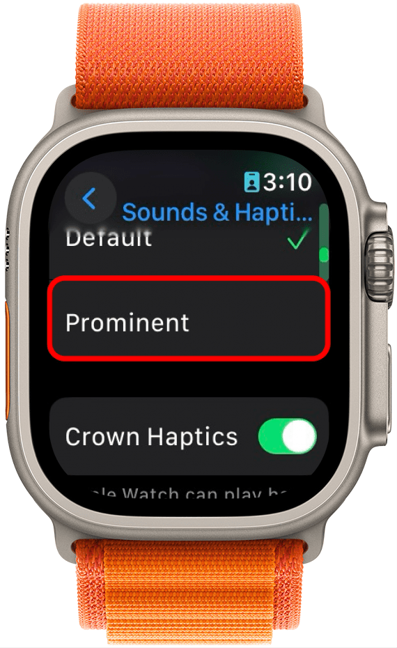 apple watch sounds and haptics settings with prominent setting circled in red