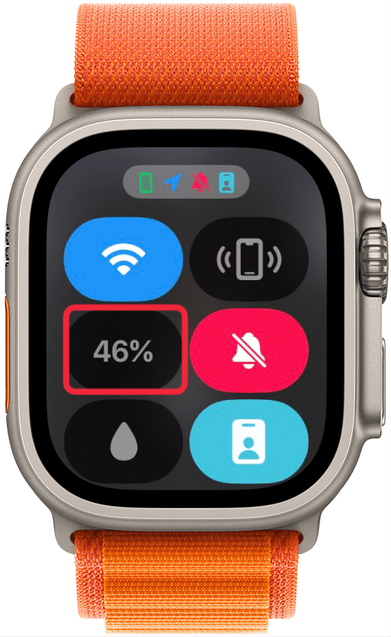 apple watch control center with a red box around battery percentage