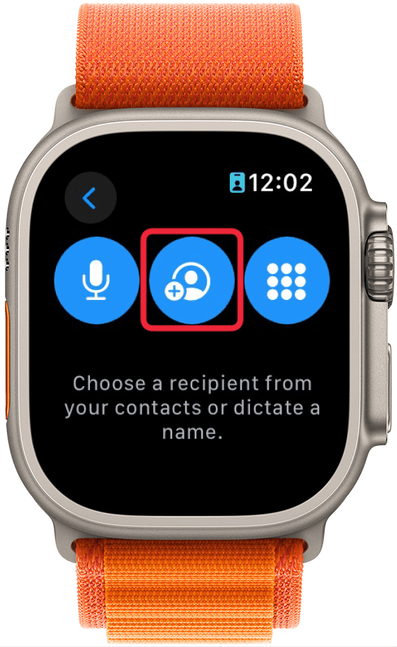 apple watch find people share location screen with a red box around contacts icon