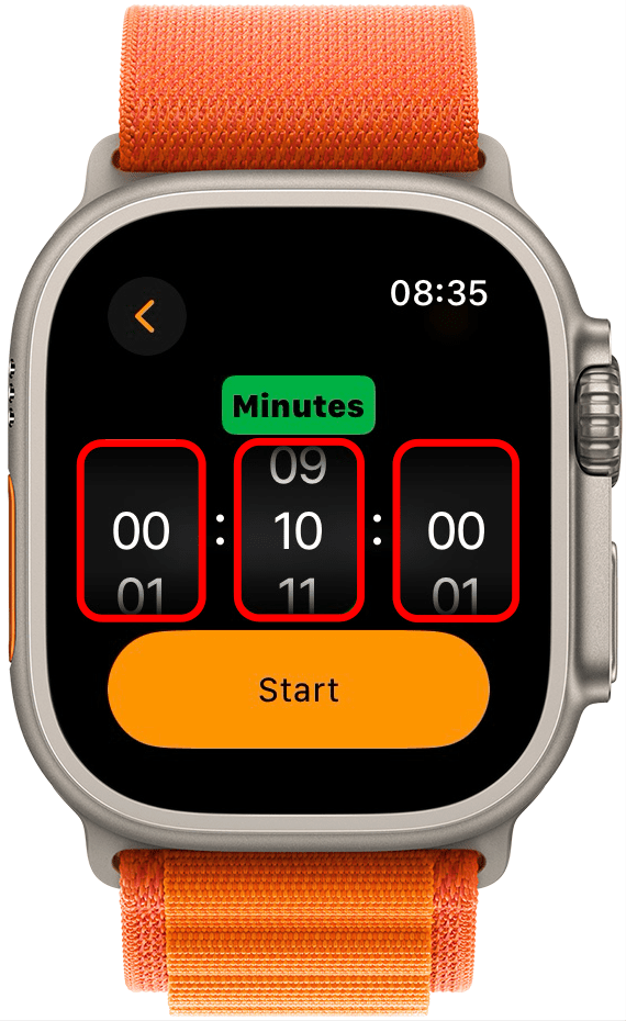 Tap on hours, minutes, or seconds to adjust the timer.