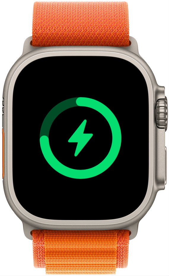 apple watch displaying charging symbol and battery level