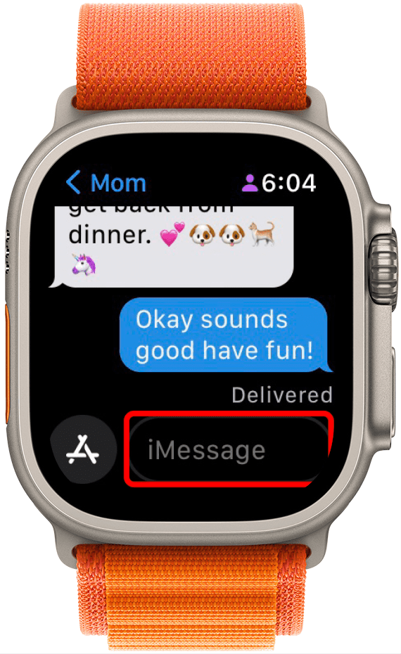 Tap the text box to reply to a message on the Apple Watch.