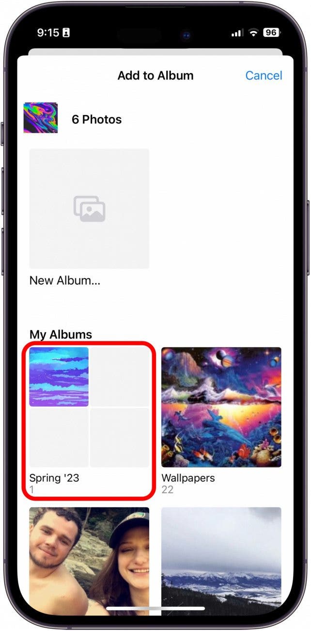 add albums to folder iphone