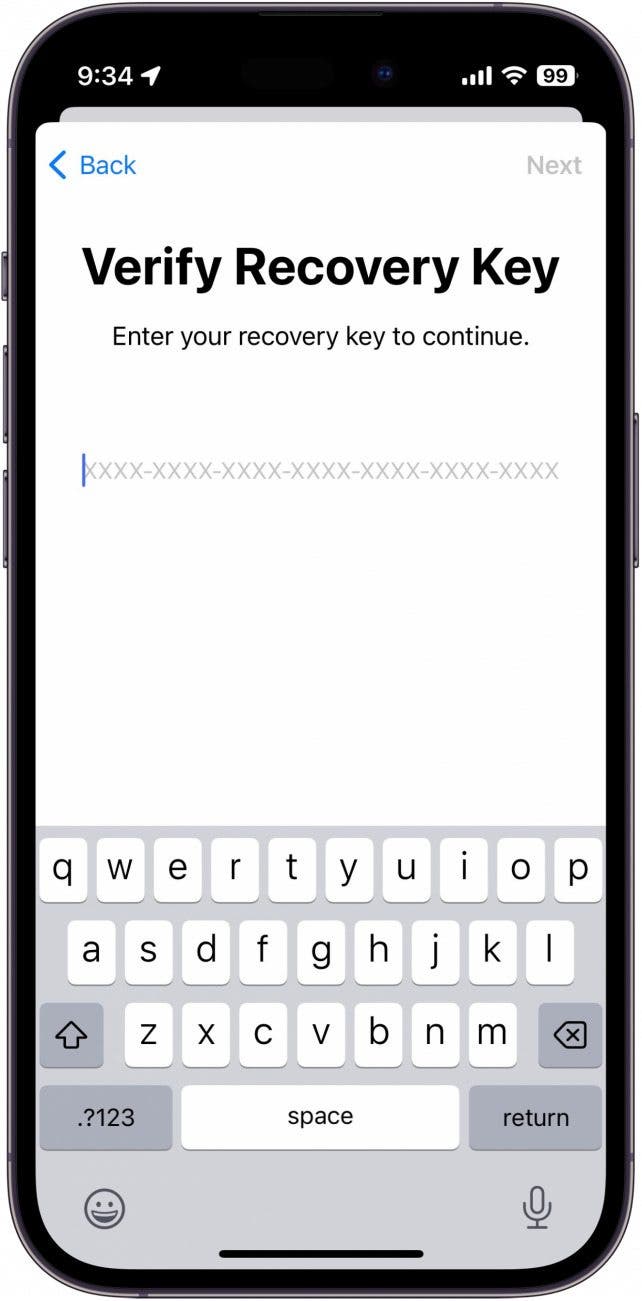 You will then be required to enter your Recovery Key.