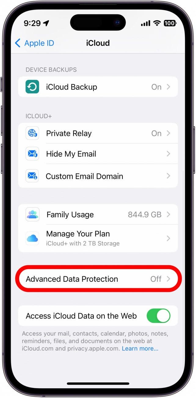 Scroll down and tap Advanced Data Protection.