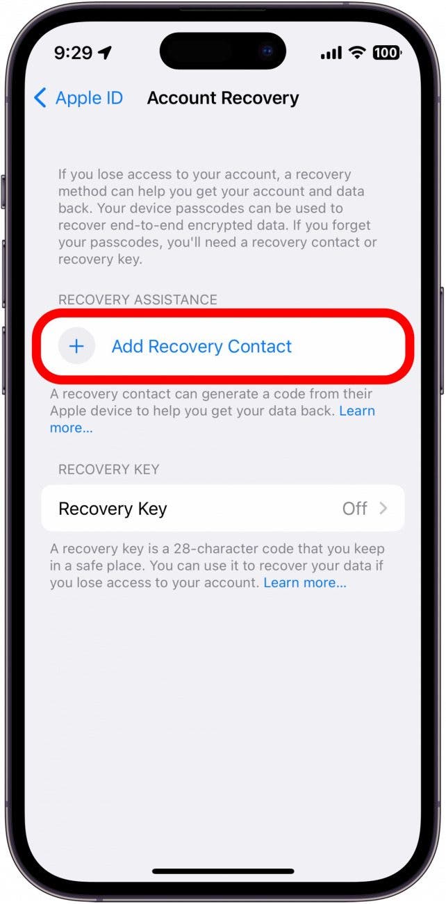 Tap Add Recovery Contact again.