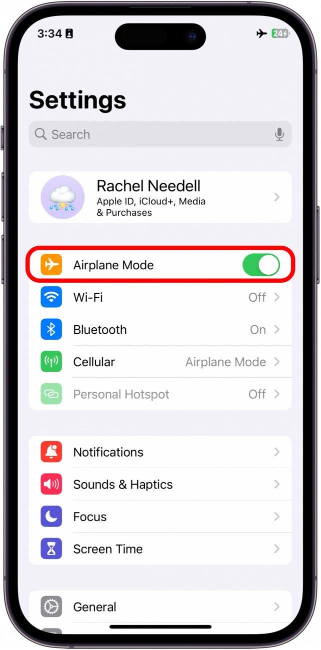 plane mode on iphone