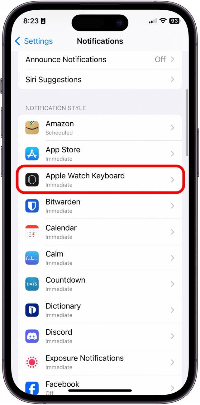 apple watch keyboard notifications