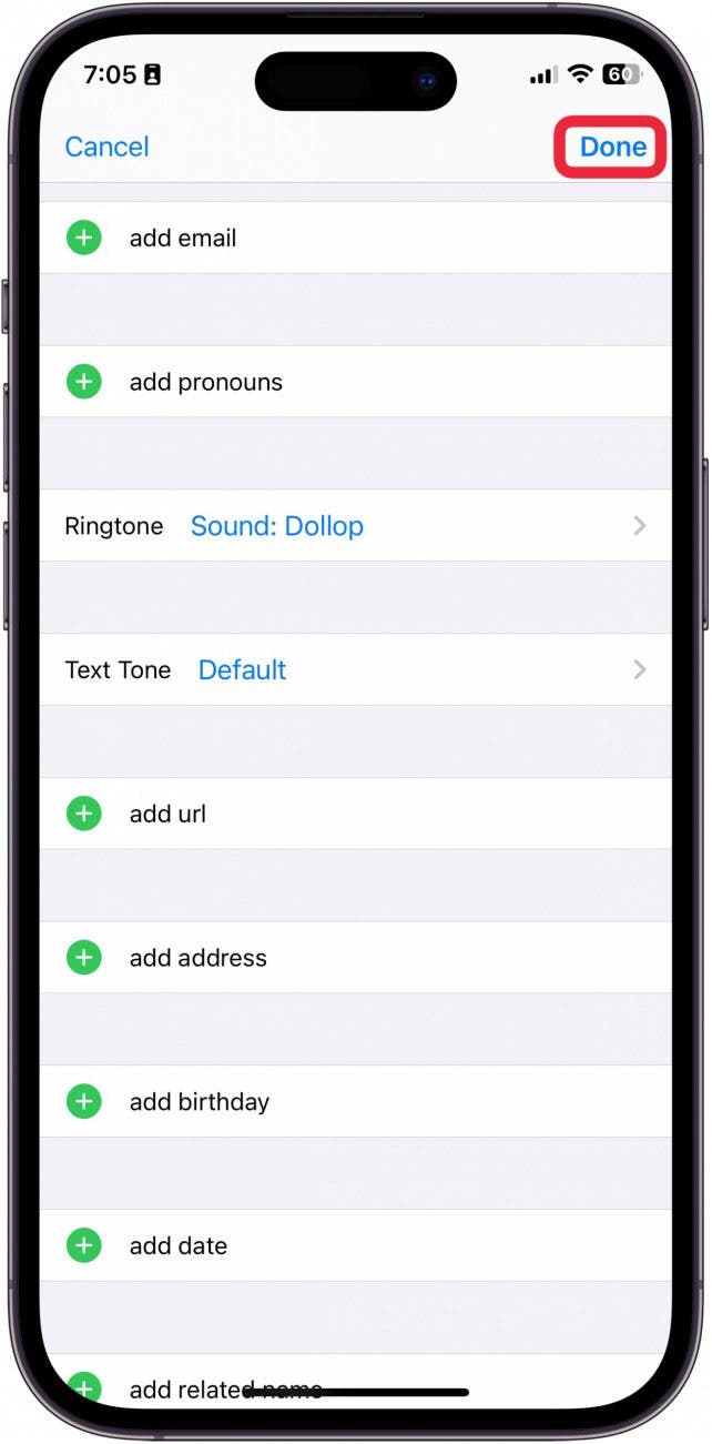 set ringtone for contact