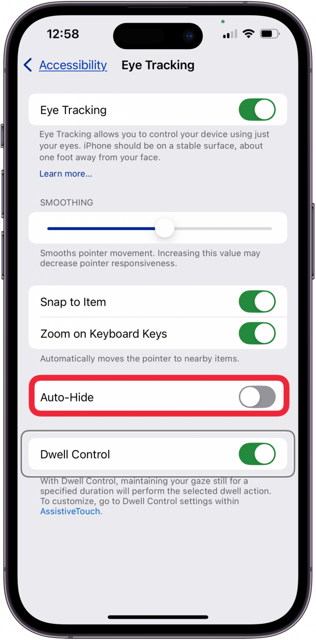 auto hide eye tracking setting