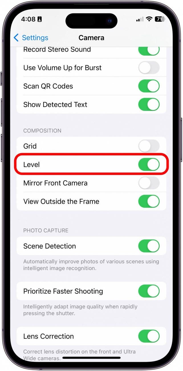 camera level feature