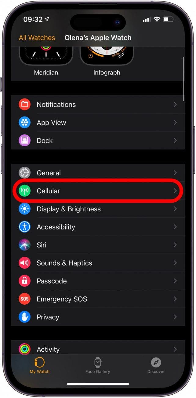 Select Cellular from the My Watch tab.