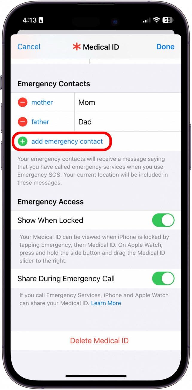 how to change emergency contact on iphone