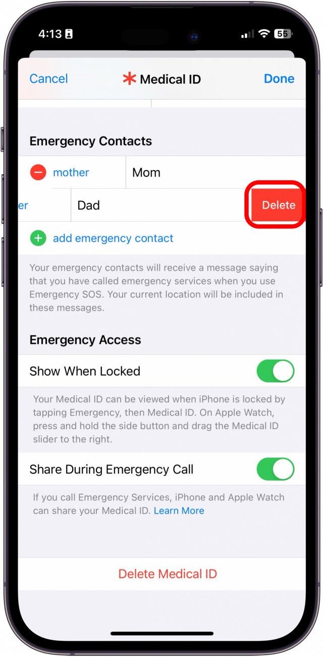 how to set emergency contact on iphone