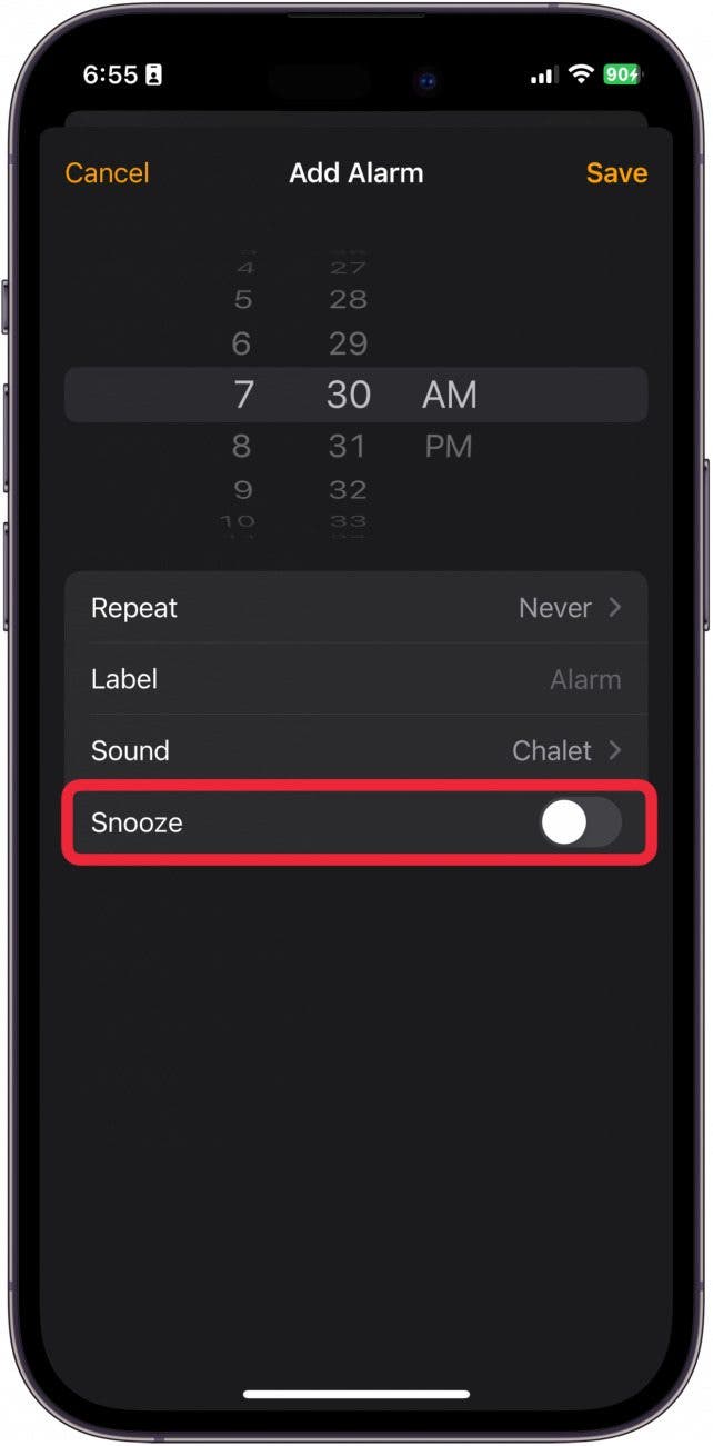 how to change time of snooze on iphone