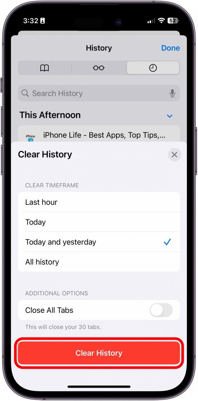 how to clear browsing history on iphone