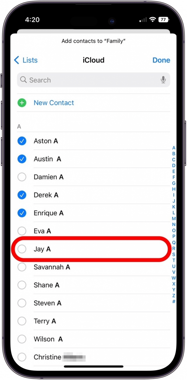 Tap to select each contact.