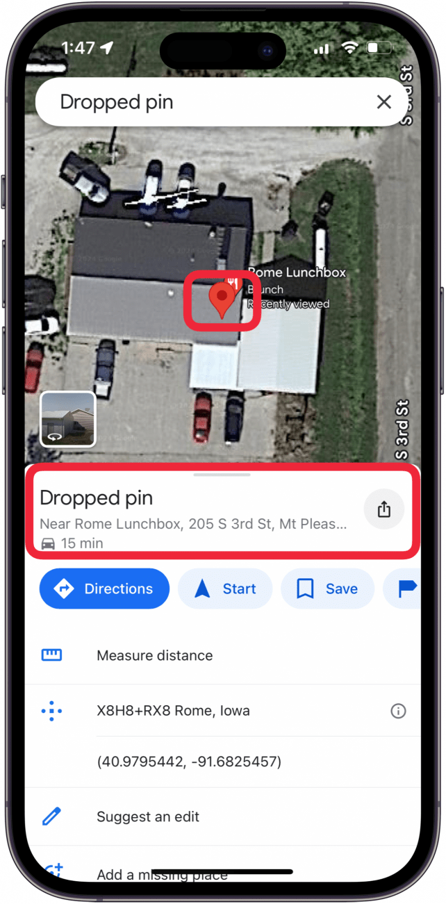 dropped pin on iphone