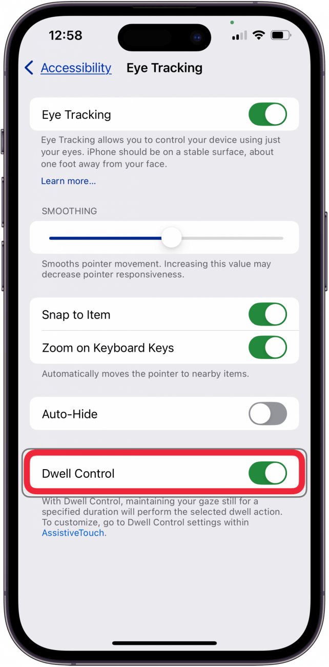 dwell controll eye tracking setting