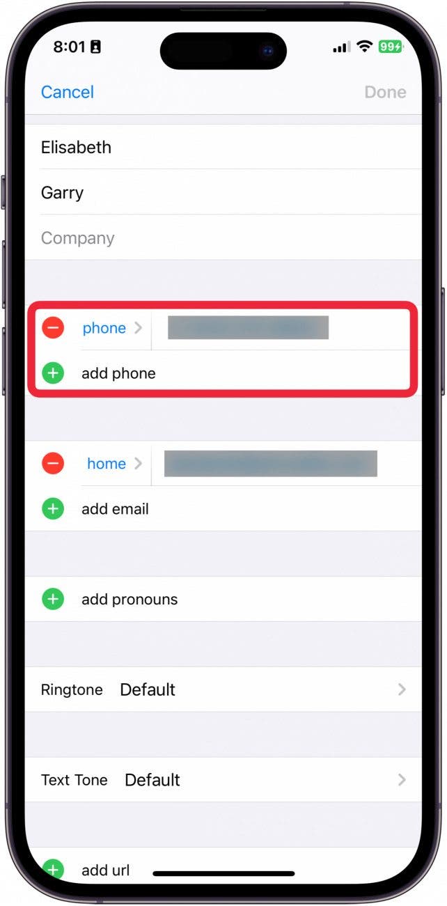 edit contacts on iphone