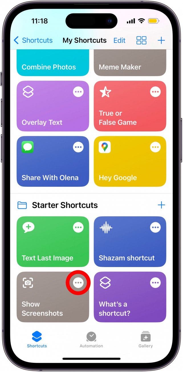 Locate shortcut to edit & tap more icon.