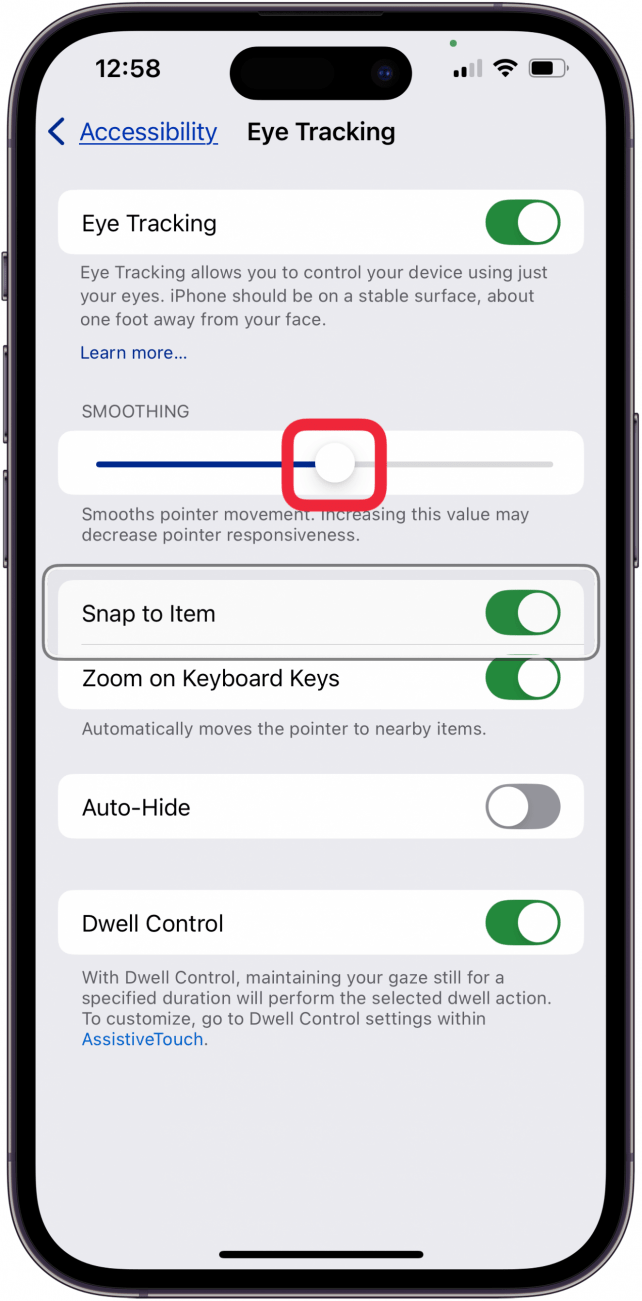 eye tracking smoothing setting