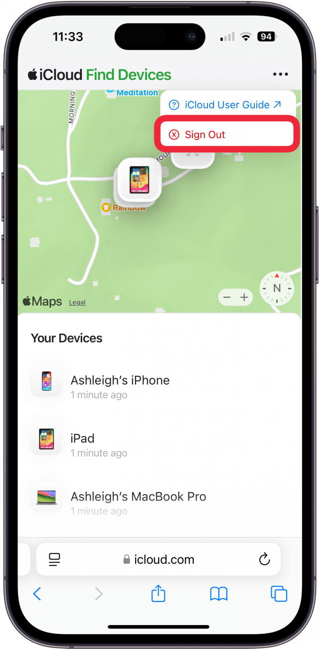 Tap Sign Out after you find your friend's iPhone.