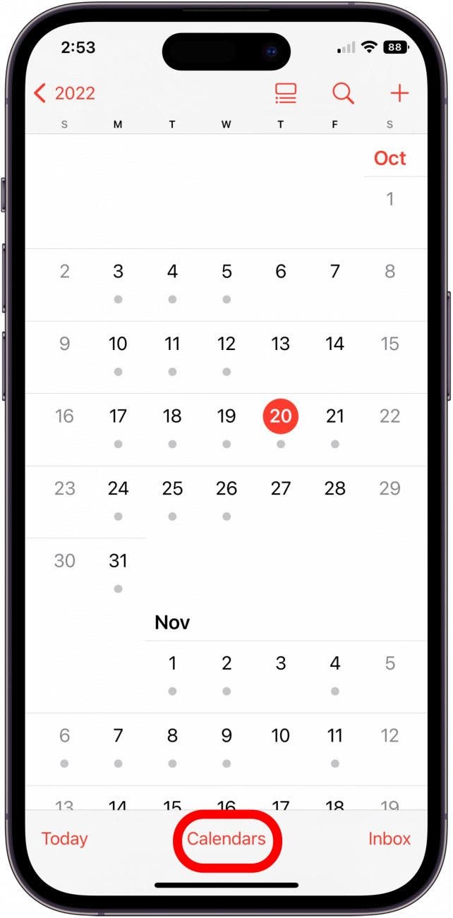 tap Calendars in the calendar app to create family calendar iphone