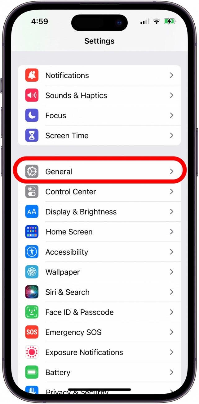 tap general in iphone settings