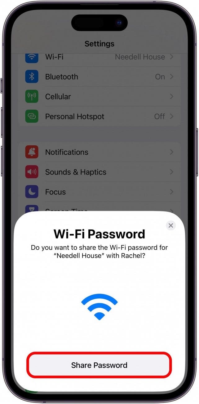 This is when you will receive a notification asking if you’d like to share the Wi-Fi password. Simply tap Share Password.