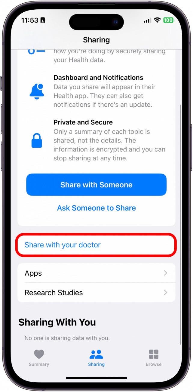 Tap Share with your Doctor.