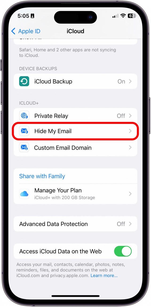 Tap Hide My Email.
