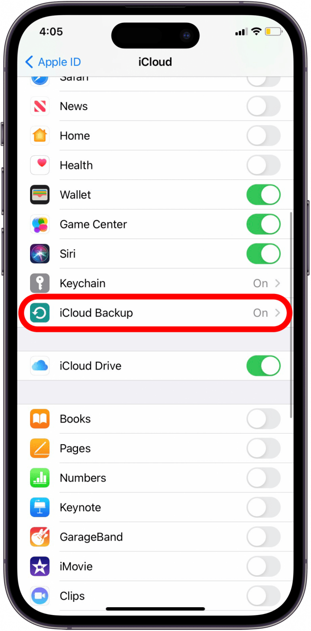 Tap on iCloud Backup