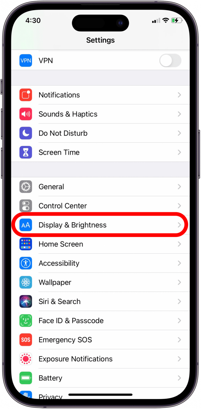 Tap on Display & Brightness