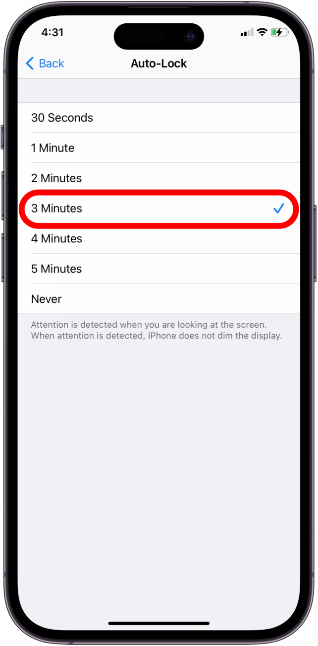 Select a time span for Auto Lock