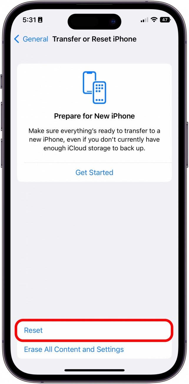 Then, tap Reset.