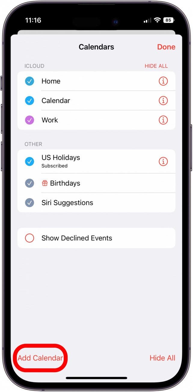 tap add calendar to make an apple family calendar